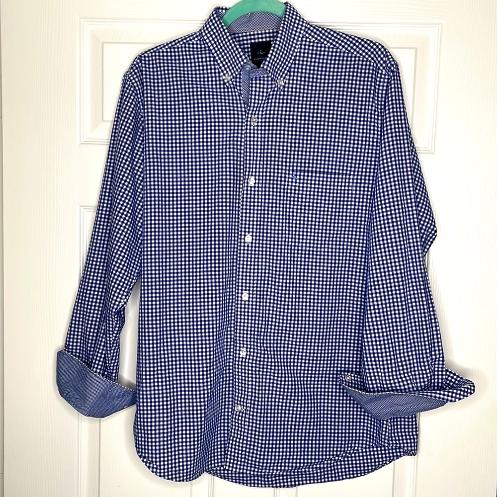 Tailorbyrd Collection Men’s Blue and White Checkered Dress Shirt in Medium